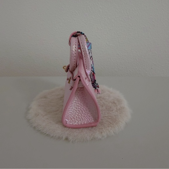 Pink Pearl Mini Bag Charm | Iridescent Faux Leather Keychain - Picture 5 of 6